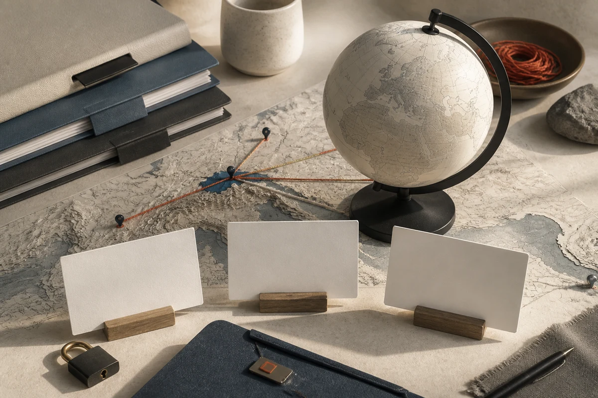 Editorial still life showing Swiss cross-border transfers with alpine contours, a paper globe, secure route lines, and a lock; decision view for this page