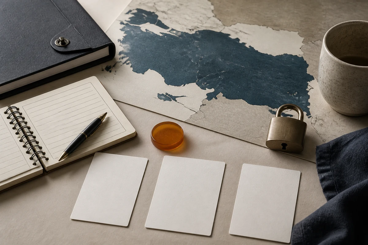 Editorial still life showing Turkish privacy incident response with a shoreline map, incident notebook, lock, and controlled signal; decision view for this page